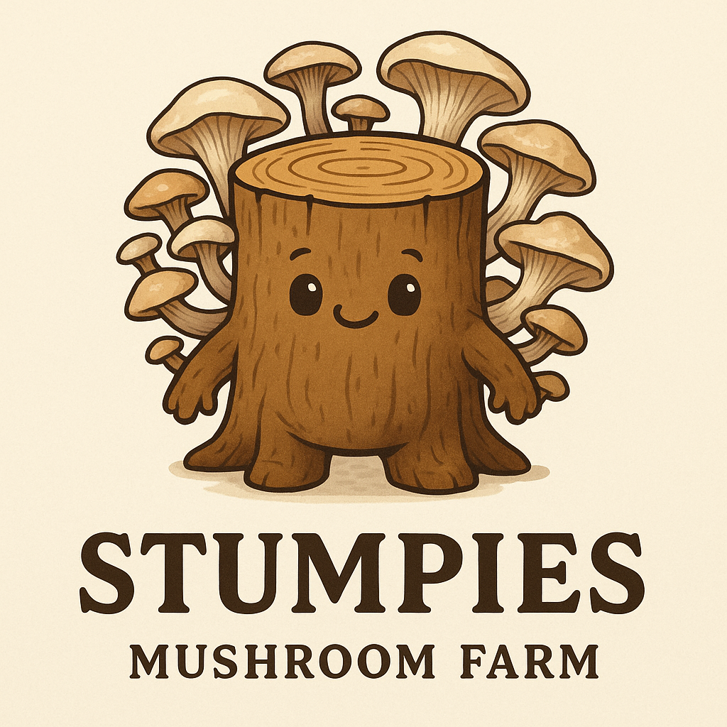 Stumpie the anthropomorphic stump with oyster mushrooms